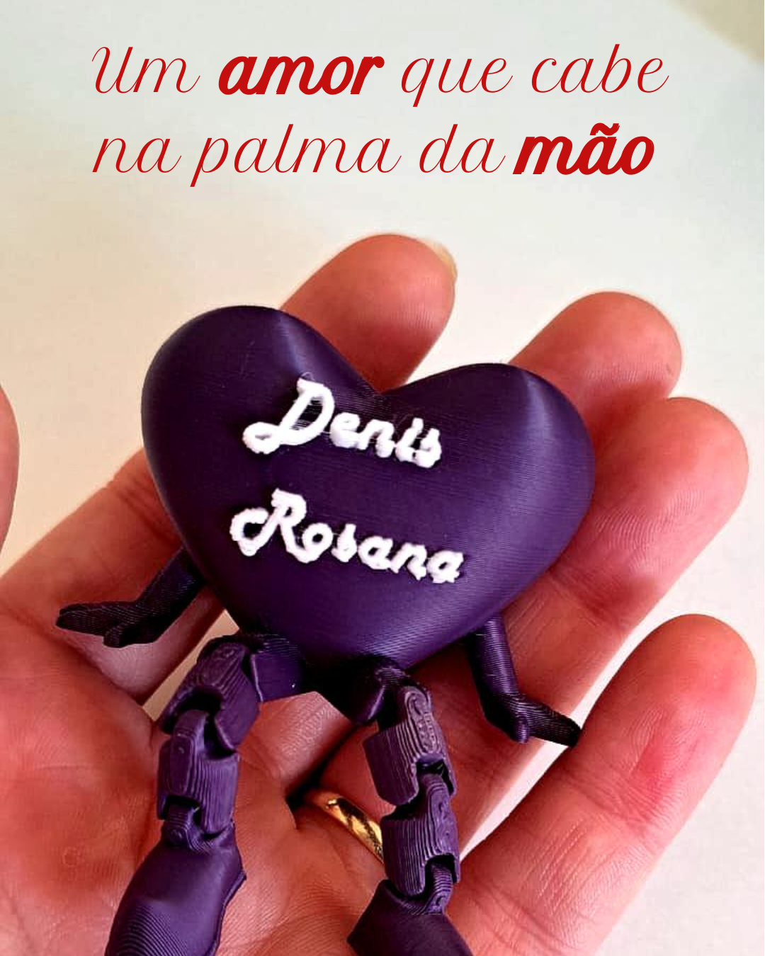 ❤️ Coração 3D Personalizado com Nome Personalizado e perninhas flexíveis – Declare seu amor com criatividade