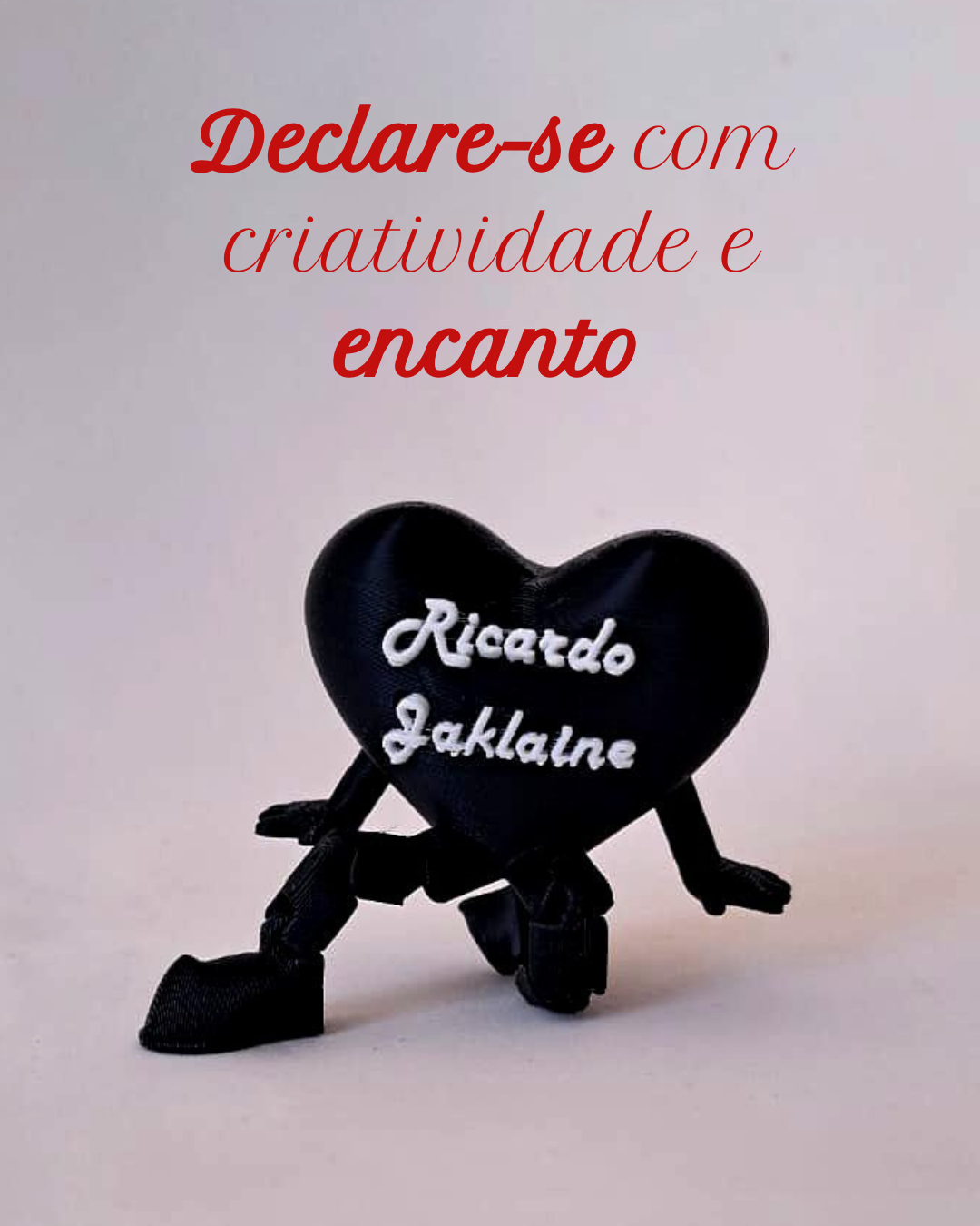 ❤️ Coração 3D Personalizado com Nome Personalizado e perninhas flexíveis – Declare seu amor com criatividade