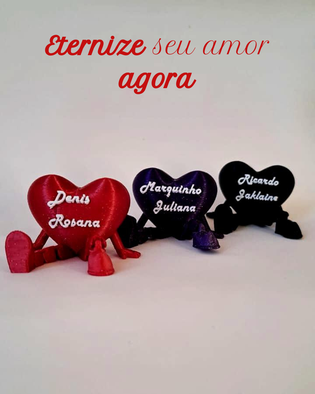 ❤️ Coração 3D Personalizado com Nome Personalizado e perninhas flexíveis – Declare seu amor com criatividade