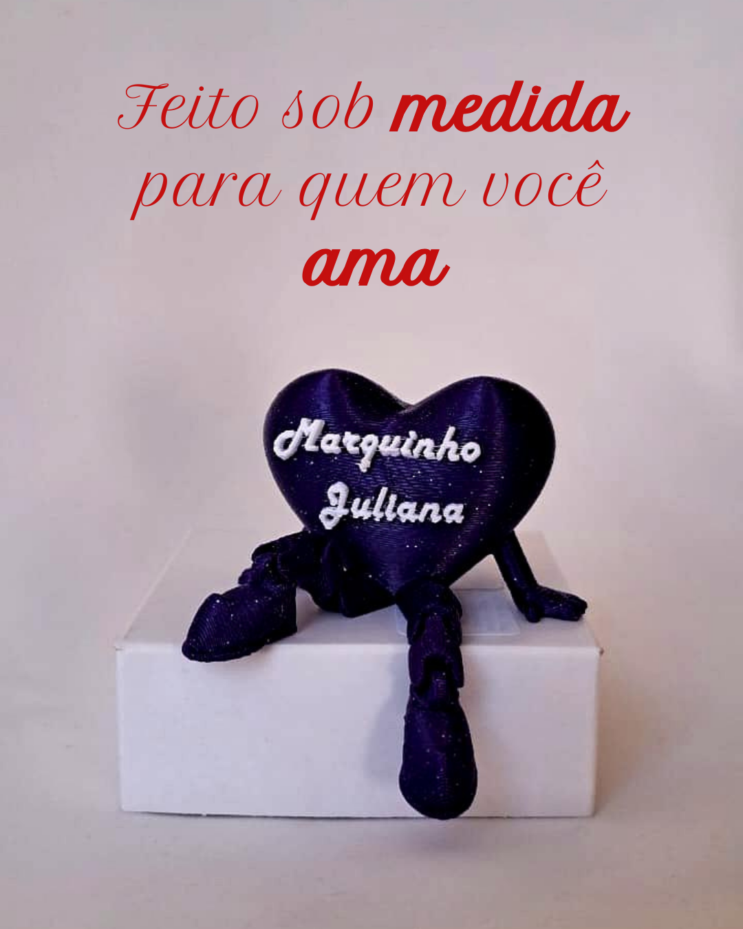 ❤️ Coração 3D Personalizado com Nome Personalizado e perninhas flexíveis – Declare seu amor com criatividade
