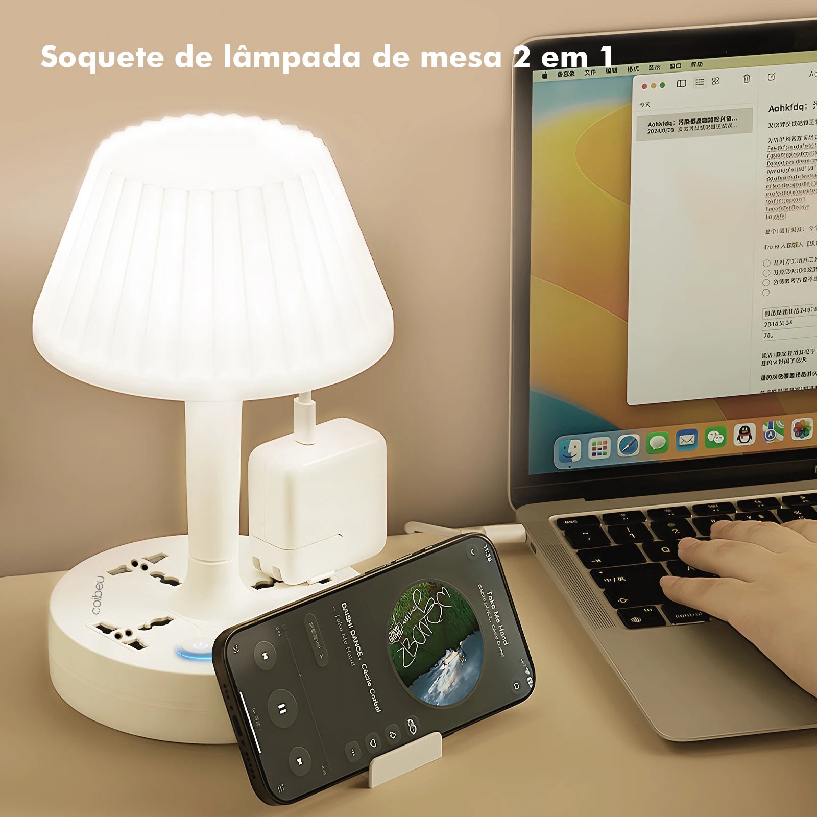 Abajur com tomadas, filtro de linha e interruptor de tomada