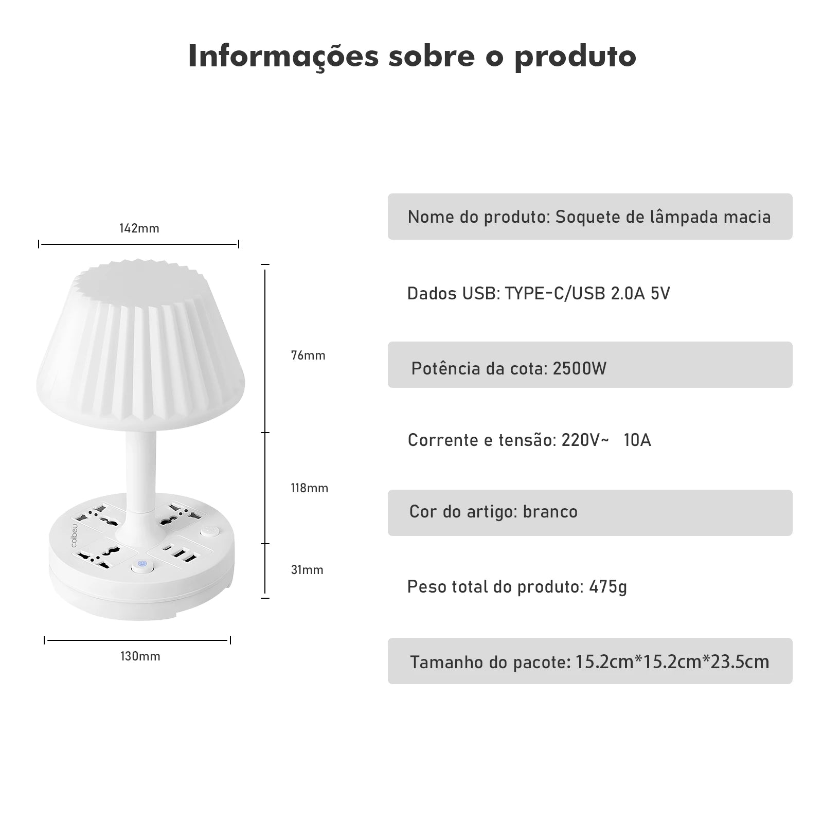 Abajur com tomadas, filtro de linha e interruptor de tomada