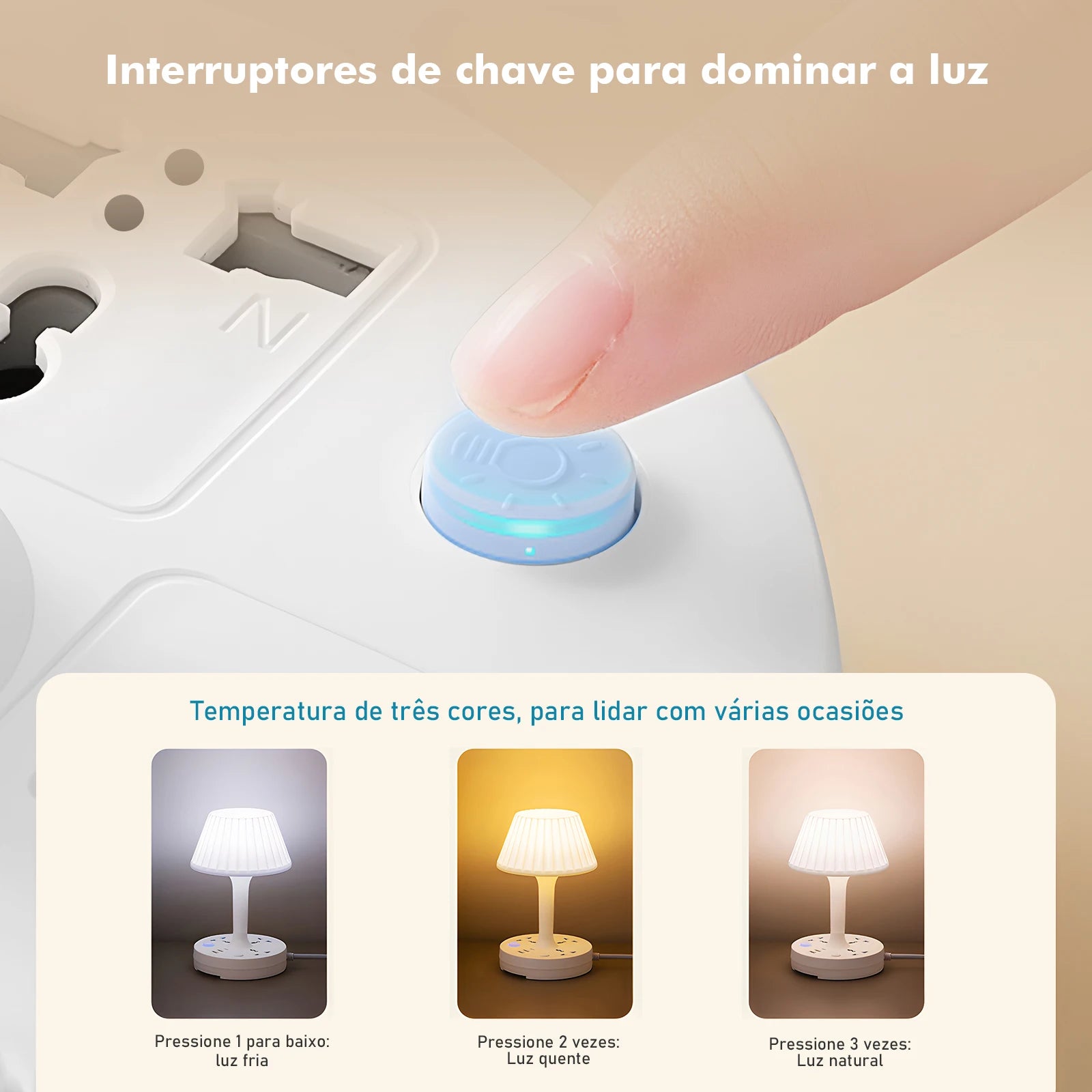 Abajur com tomadas, filtro de linha e interruptor de tomada