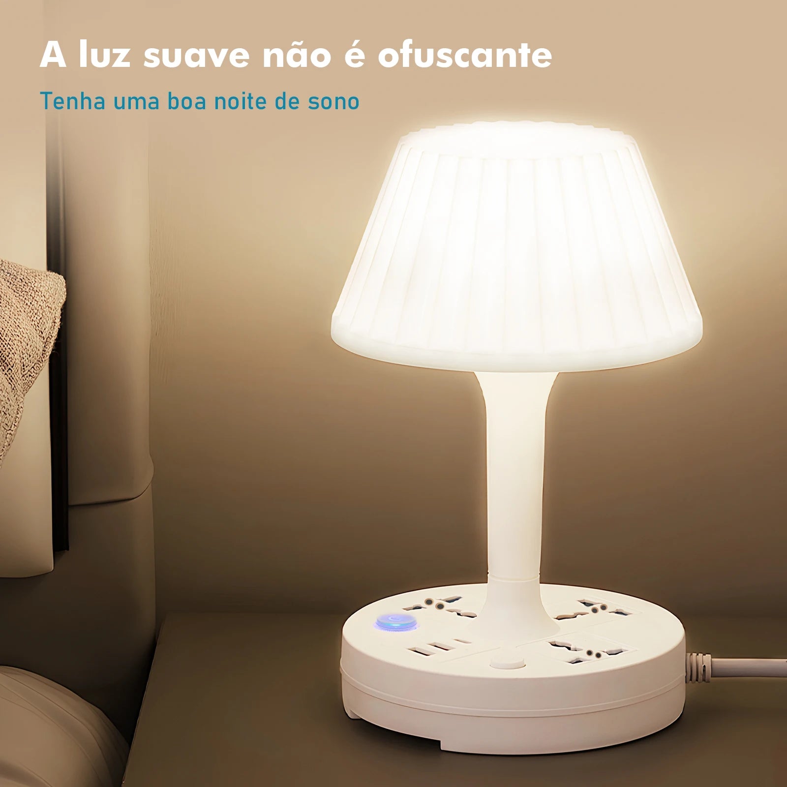 Abajur com tomadas, filtro de linha e interruptor de tomada