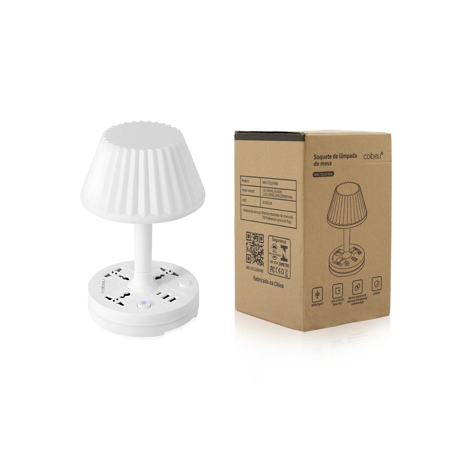 Abajur com tomadas, filtro de linha e interruptor de tomada